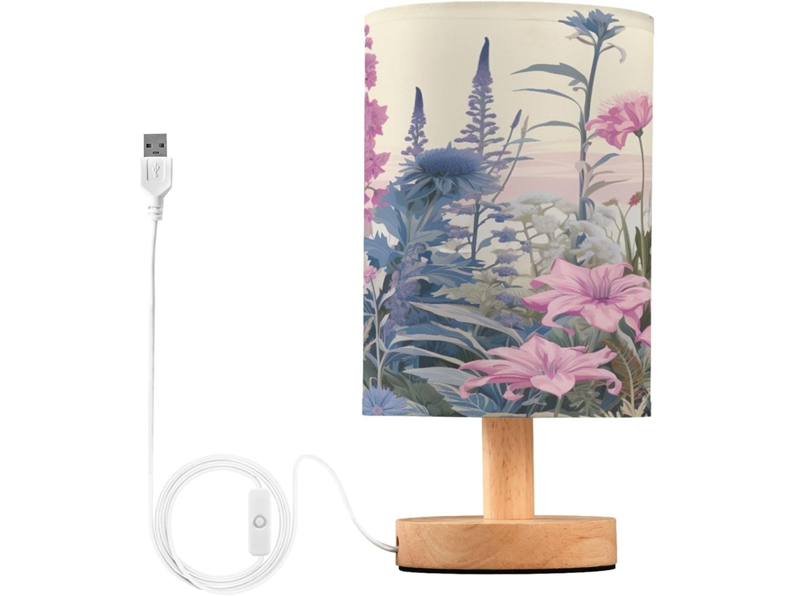 Luminária de cabeceira LED com portas USB, mesa de leitura para quarto, cúpula Tído e base Madeira, escrivaninha para quarto.