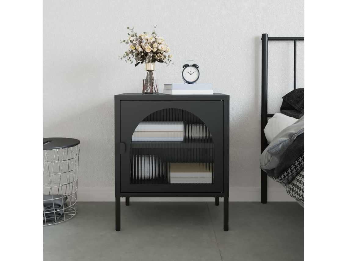 Vidaxl Mesa De Cabeceira 50x35x60 Cm Vidro E Aço Preto