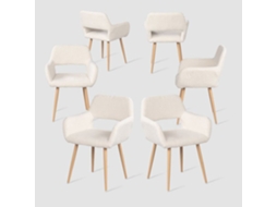 Conjunto de 6 Cadeiras de Jantar Escandinavas Braços em Tecido de Lã Felpuda Bege MEUBLES COSY