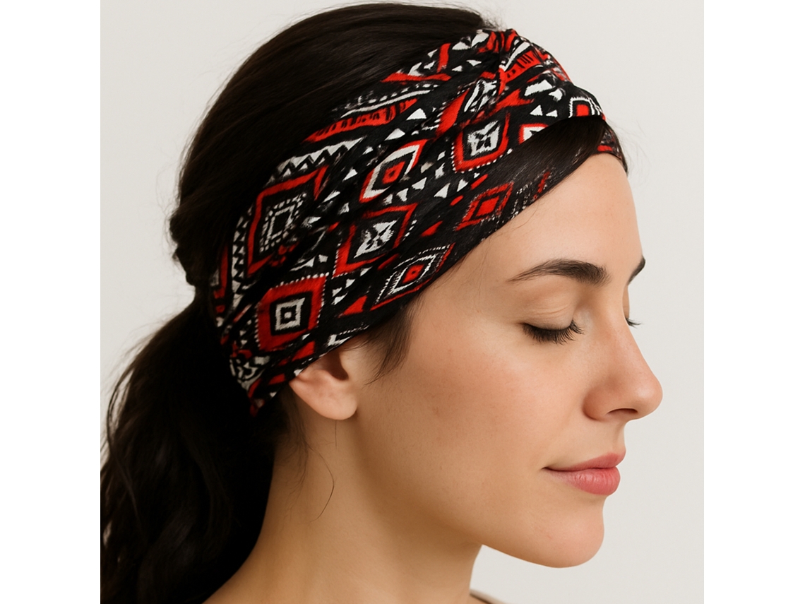 Banner Cruzado Para Cabelo De Algodão Macio Impresso Asteca Vermelho E Preto