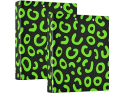 Pasta de mesa com estampa de leopardo 1, 5 Polegadas, verde neon e preta, 3 anéis com camada de bolsa, embalagem com 1 ou 2 pastas