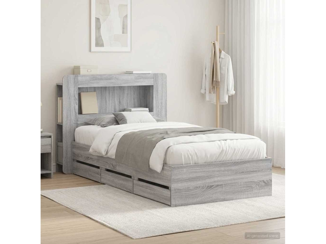 Vidaxl Estrutura De Cama Com Armazenamento Sonoma Cinzento 90 X 190 Cm