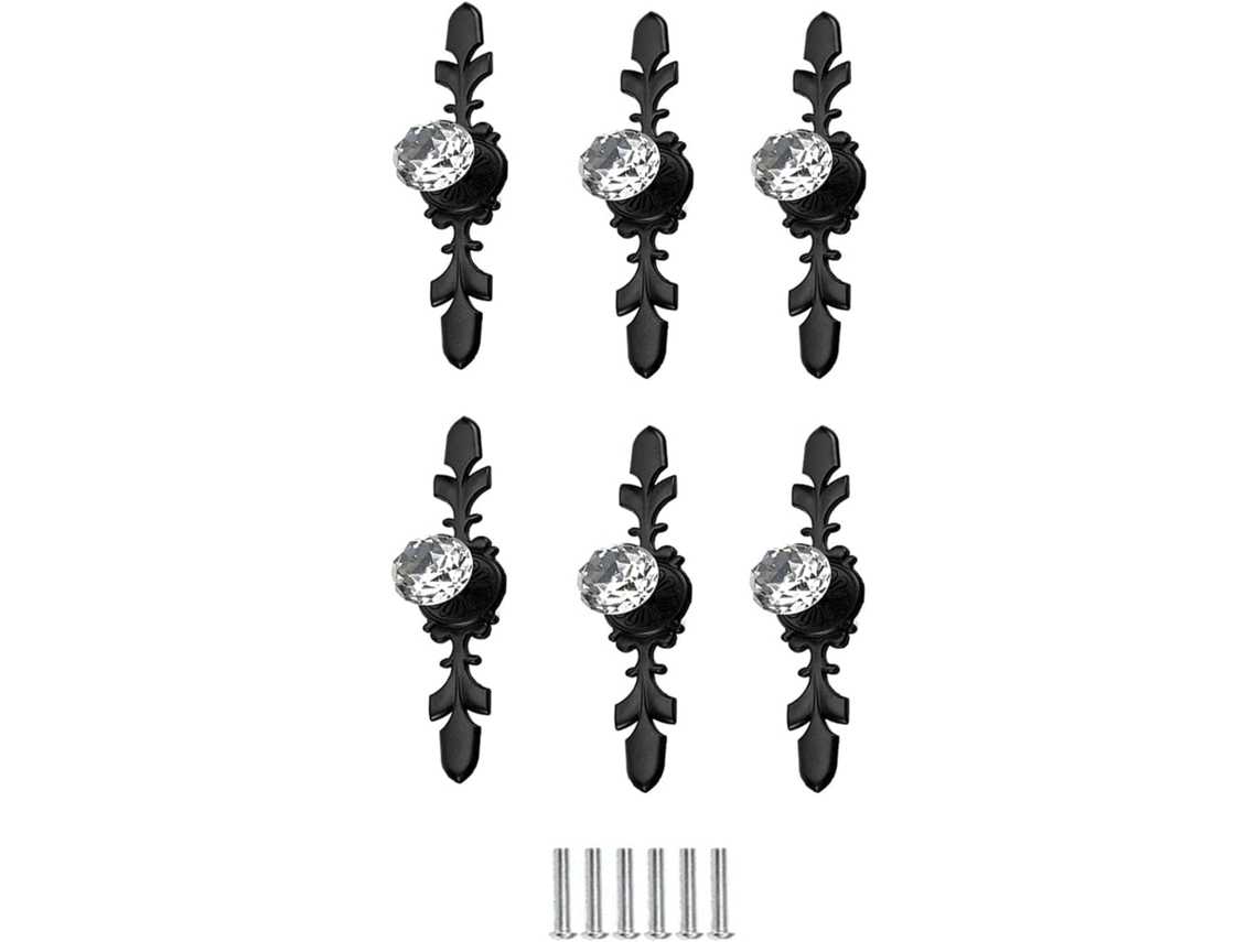 Puxadores De Cristal Para Armários, Puxadores De Cristal Para Portas, Conjunto De 6 Peças Com Placa Liga Zinco Para