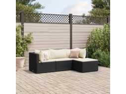 Vidaxl 4 Pcs Conjunto Lounge De Jardim C/ Almofadões Vime Pe Preto