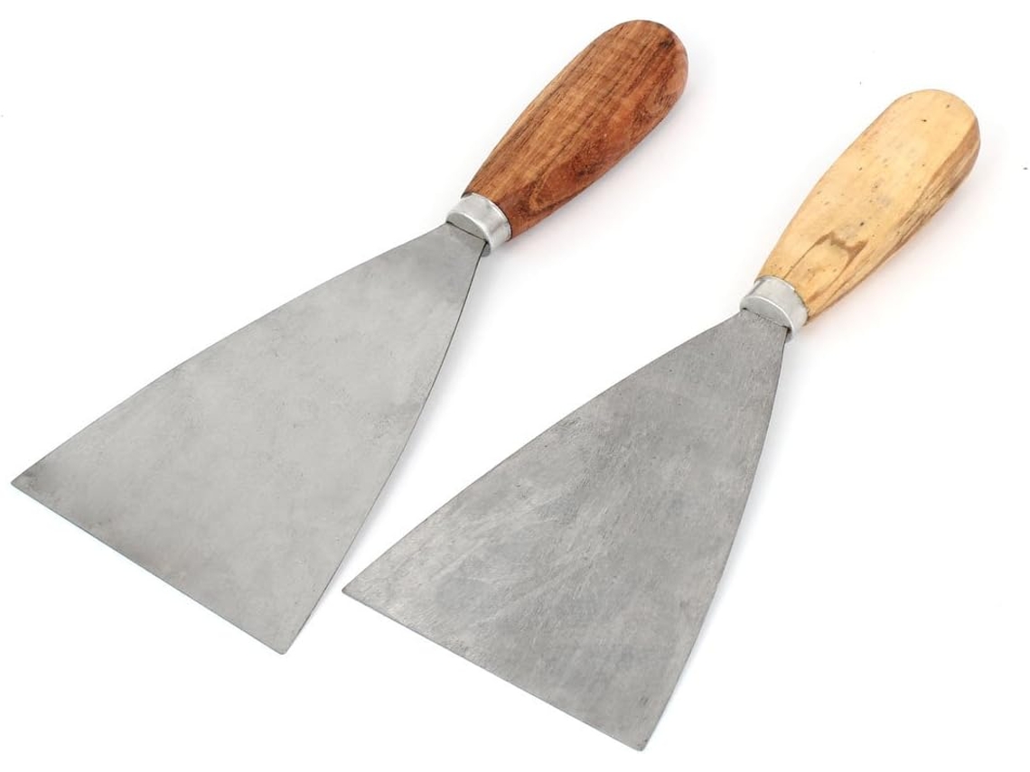 Peças de Raspador Massa para Reparo Drywall com Lâmina Metal Larga 3,5" e Cabo Madeira 4" CHABERLU