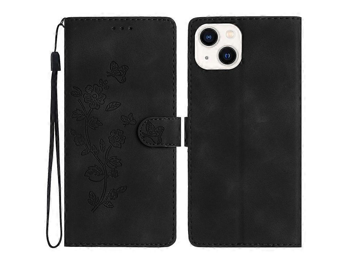 Capa Tipo Carteira Com Estampa De Flores Compatível Com Iphone 14, Couro Sintético Suporte De Tpu