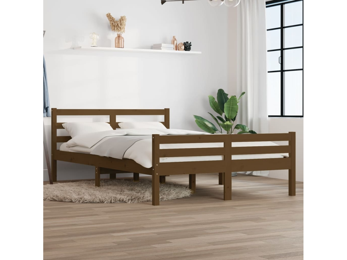 Estrutura Cama King 150x200 Cm Madeira Maciça Castanho-mel