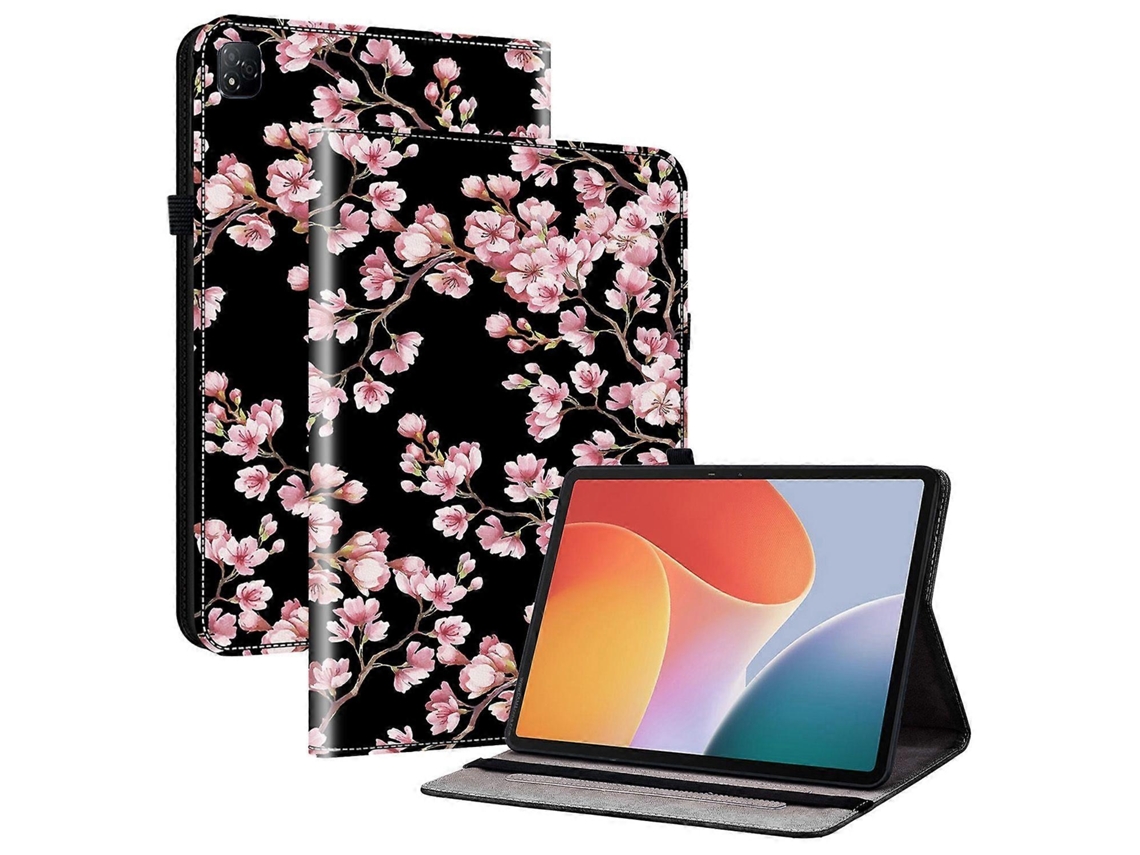 Capa De Couro Estampada Para Tablet Infinit Xpad Com Suporte E Compartimento Para Cartão - Flor De Ameixa
