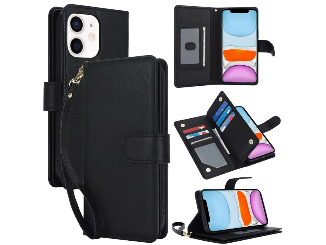 Capa Carteira De Couro Para Iphone 11 - Com Rfid - Para Vários Cartões