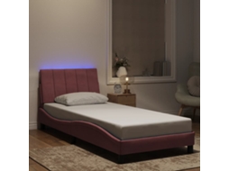 Vidaxl Estrutura De Cama Com Led Sem Colchão Hanko 90x200 Cm Veludo Rosa
