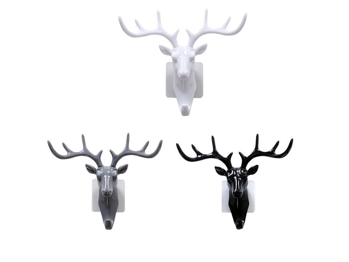 Ganchos De Parede Em Forma De Chifre De Veado, Decoração Retrô Criativa Para Casa, Branco E Cinza)