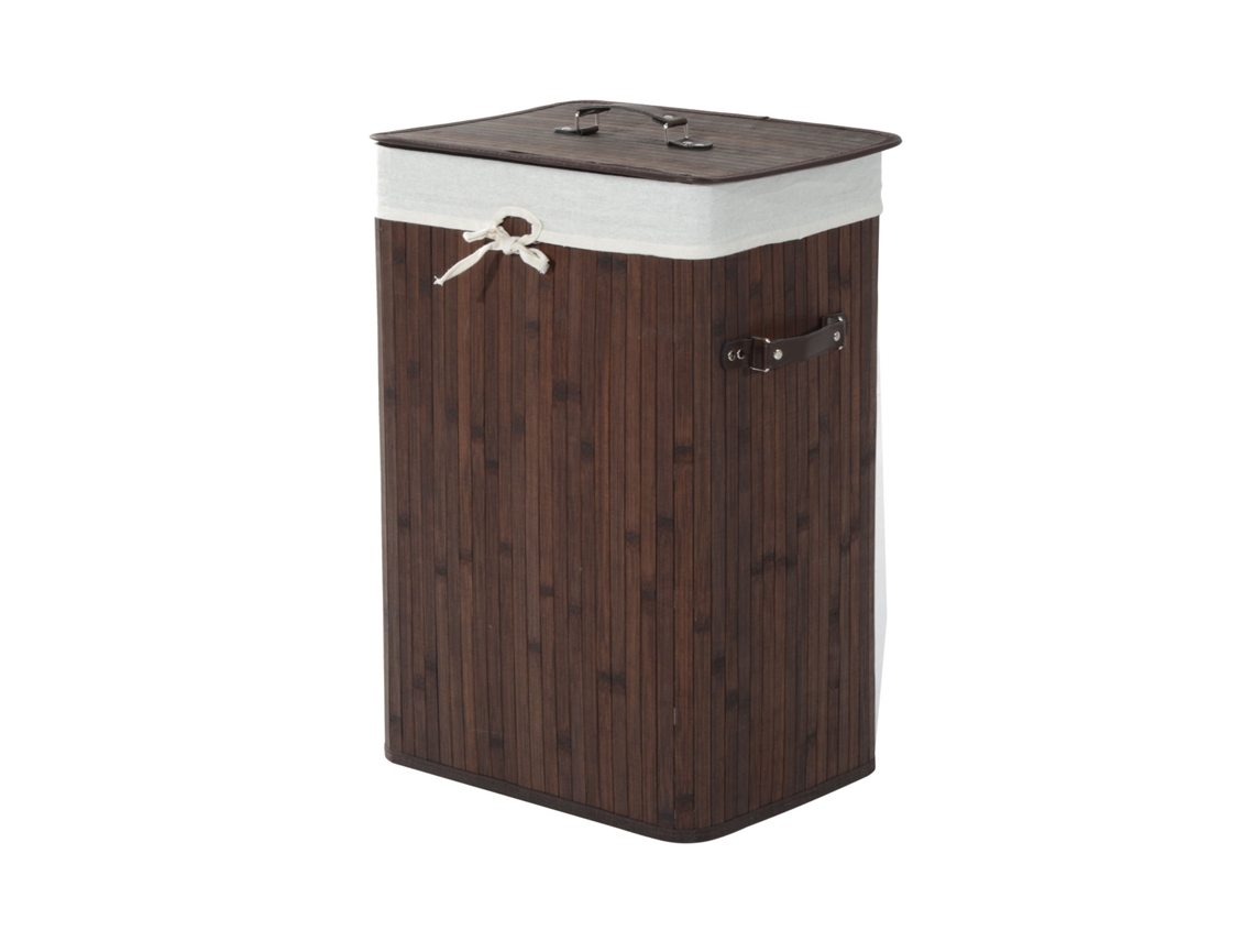 Cesta de Roupa Suja Estreita com Tampa, Alça, Sacola Removível, 72L, para Quarto ou Banheiro, Marrom Escuro | S/MARCA