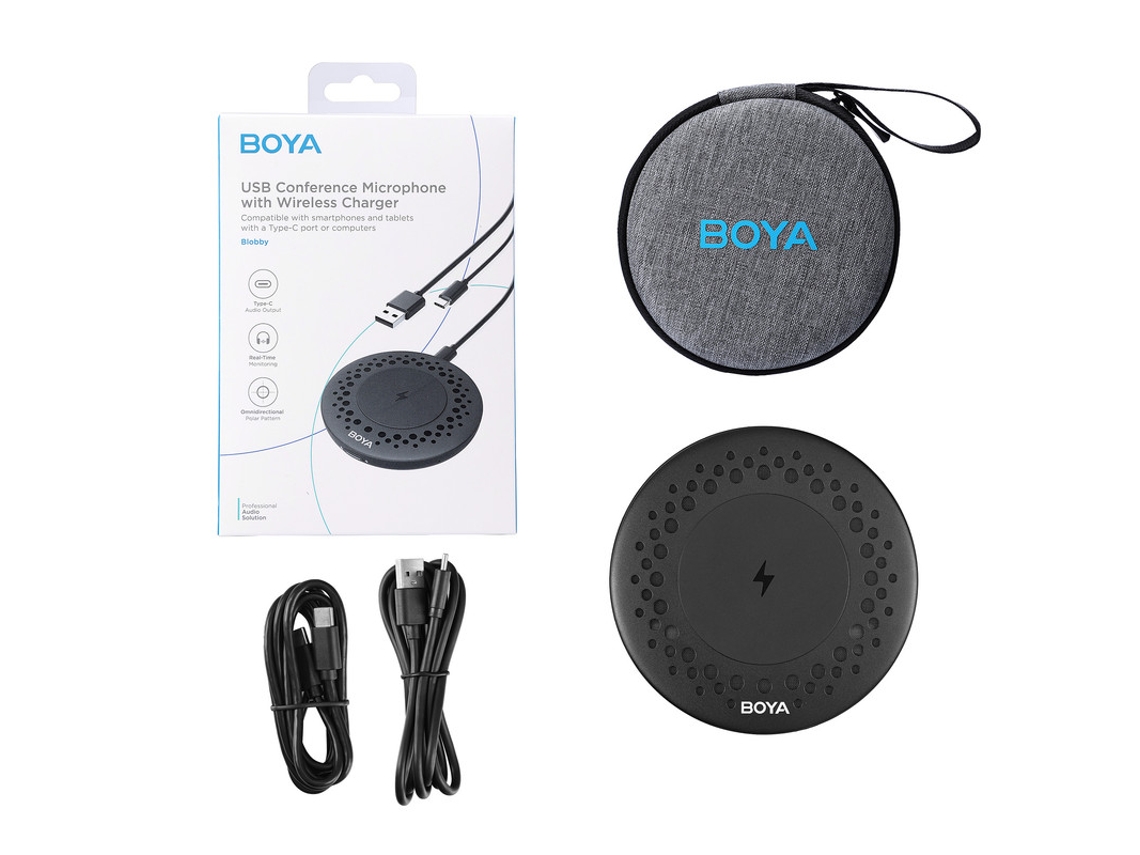 Microfone de Conferência BOYA Blobby Omnidirecional Dual com Carregador Sem Fio