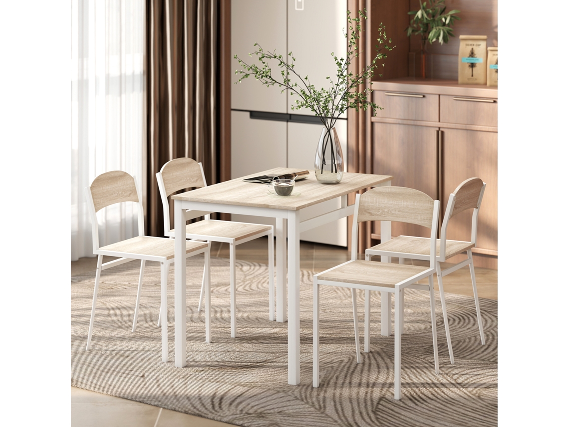 Conjunto De Jantar 5 Peças: Mesa Retangular Em Mdf E Metal, Cinza E Branco, Com 4 Cadeiras