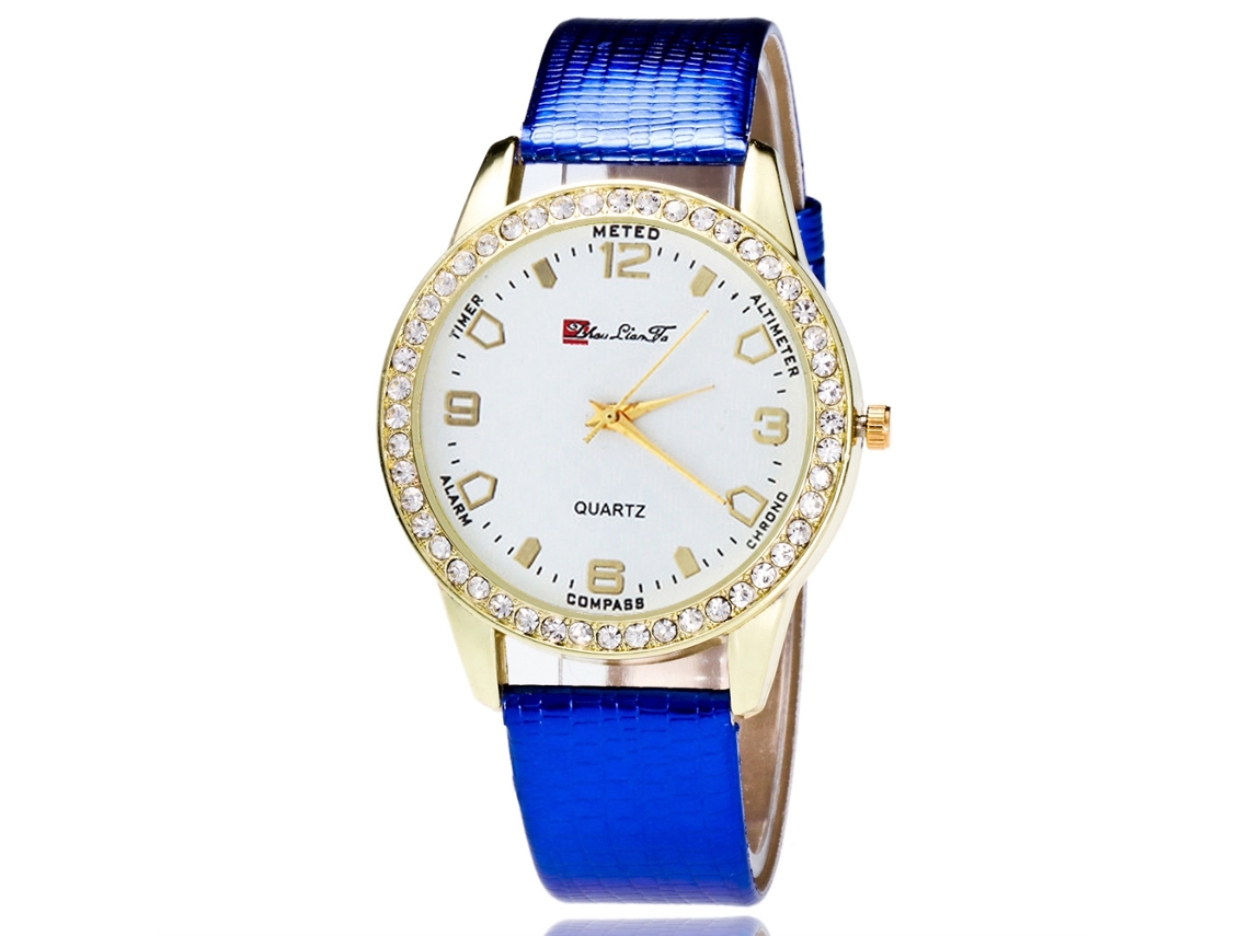 Relógio de Pulso Feminino Elegante Diamante Casual Leisure com Caixa de Presente Azul