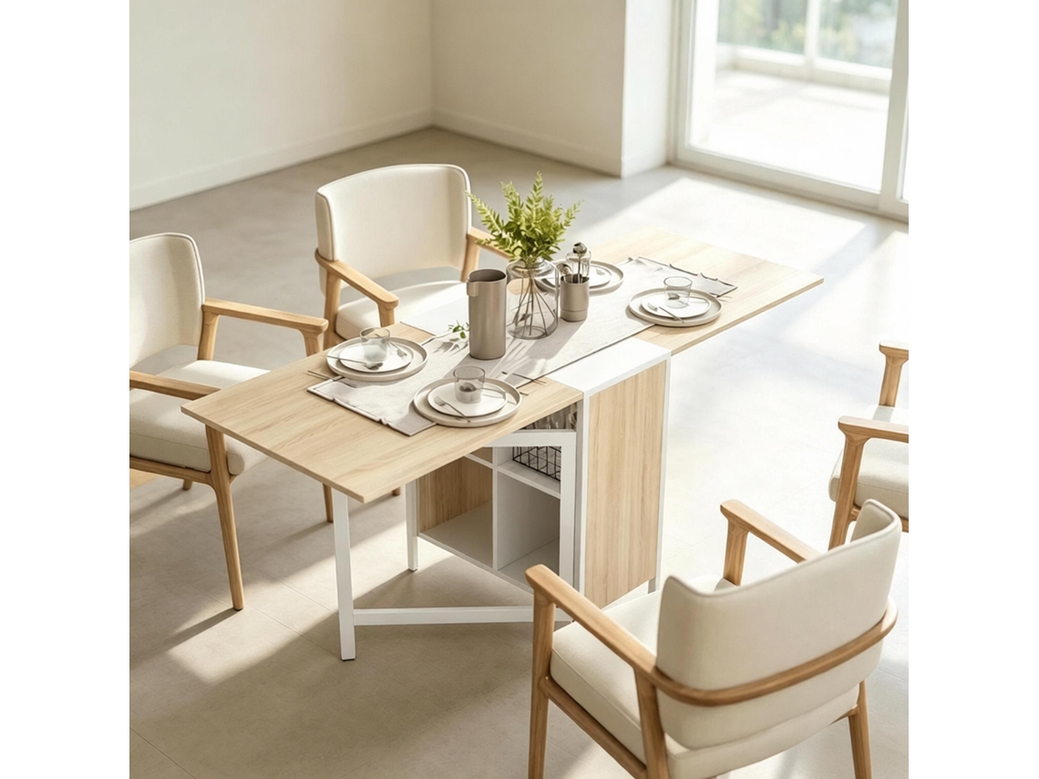 Mesa Extensível Versátil, Mesa De Jantar Dobrável Moderna Com Compartimento De Arrumação (apenas A Mesa Fornecida)