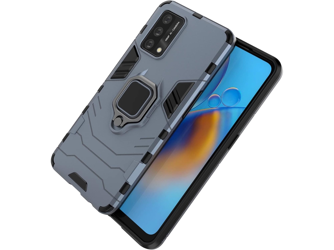 Capa Giratório Proteção Antiqueda Nível Militar para Oppo Oppo A74 4G HONGWE. Pele Sintética Textura Macia Magnética Azul