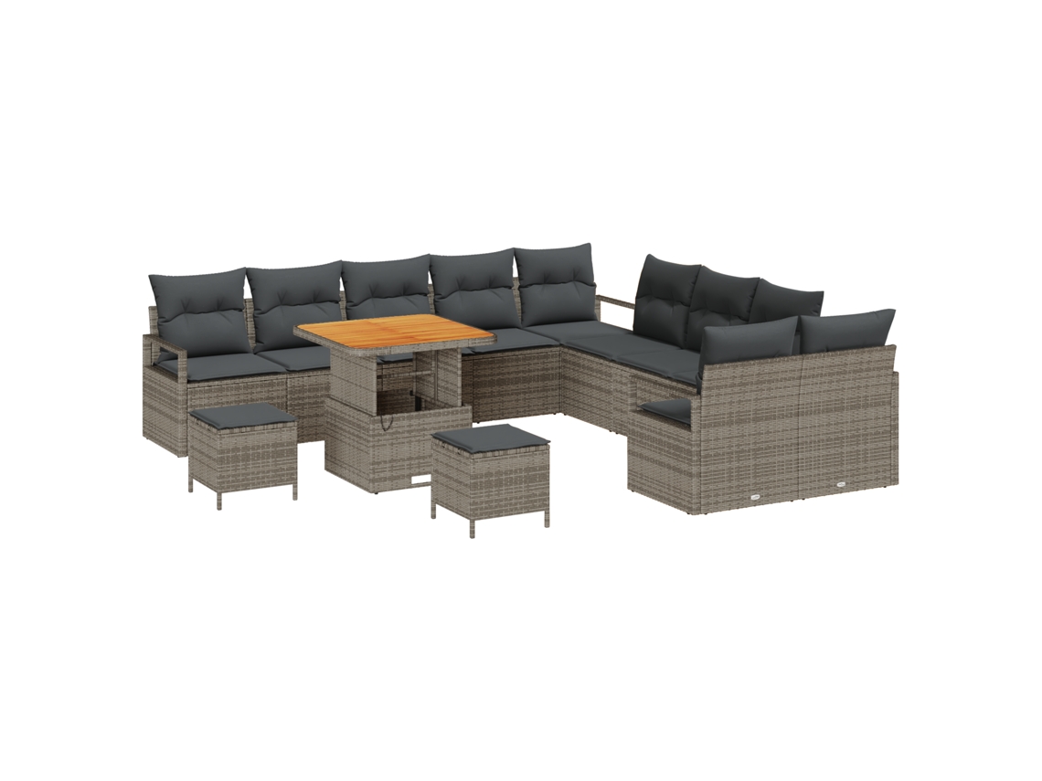 Conjunto 13 Conjunto De Sofá De Jardim Vidaxl Cinzento Vime Pe (285 X 289 X 85 Cm)