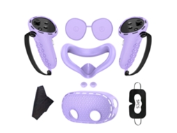 Capa CHRUI de Silicone 7 em 1 compatível com Quest 3 com grip para comandos (roxo)