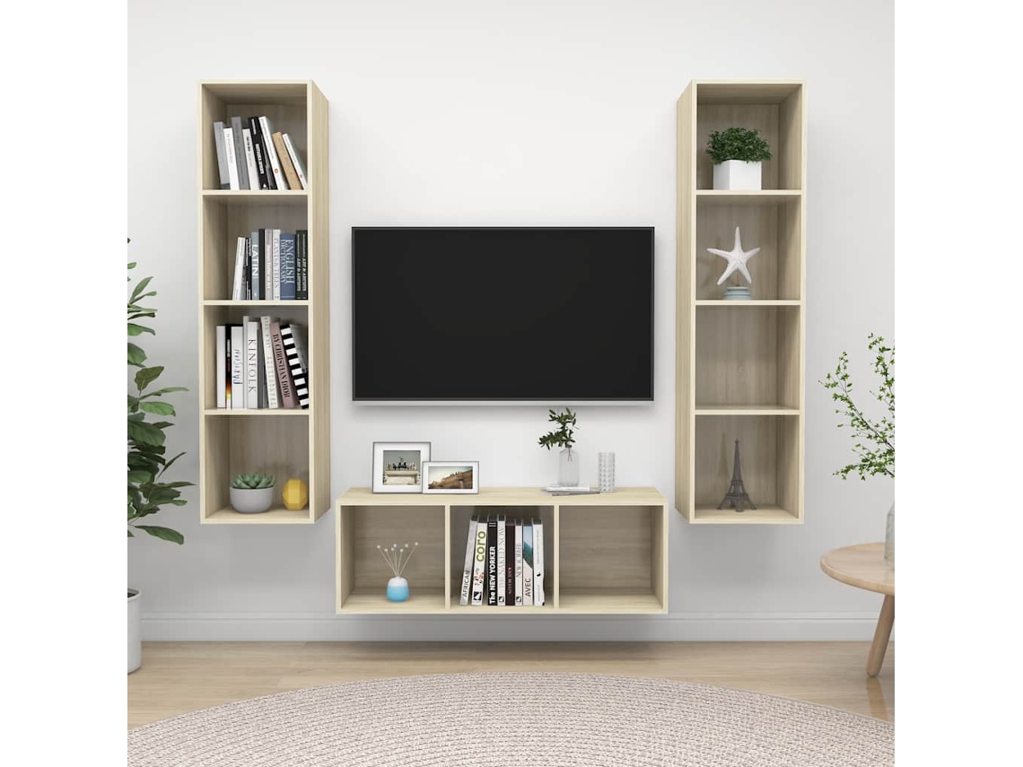 Vidaxl 3 Pcs Conjunto Móveis De Tv Derivados Madeira Carvalho Sonoma