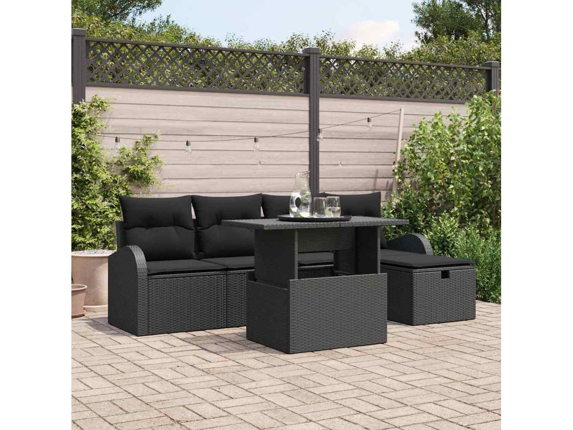 Vidaxl Conjunto De Sofá De Jardim 6 Unid. Preto Vime Pe