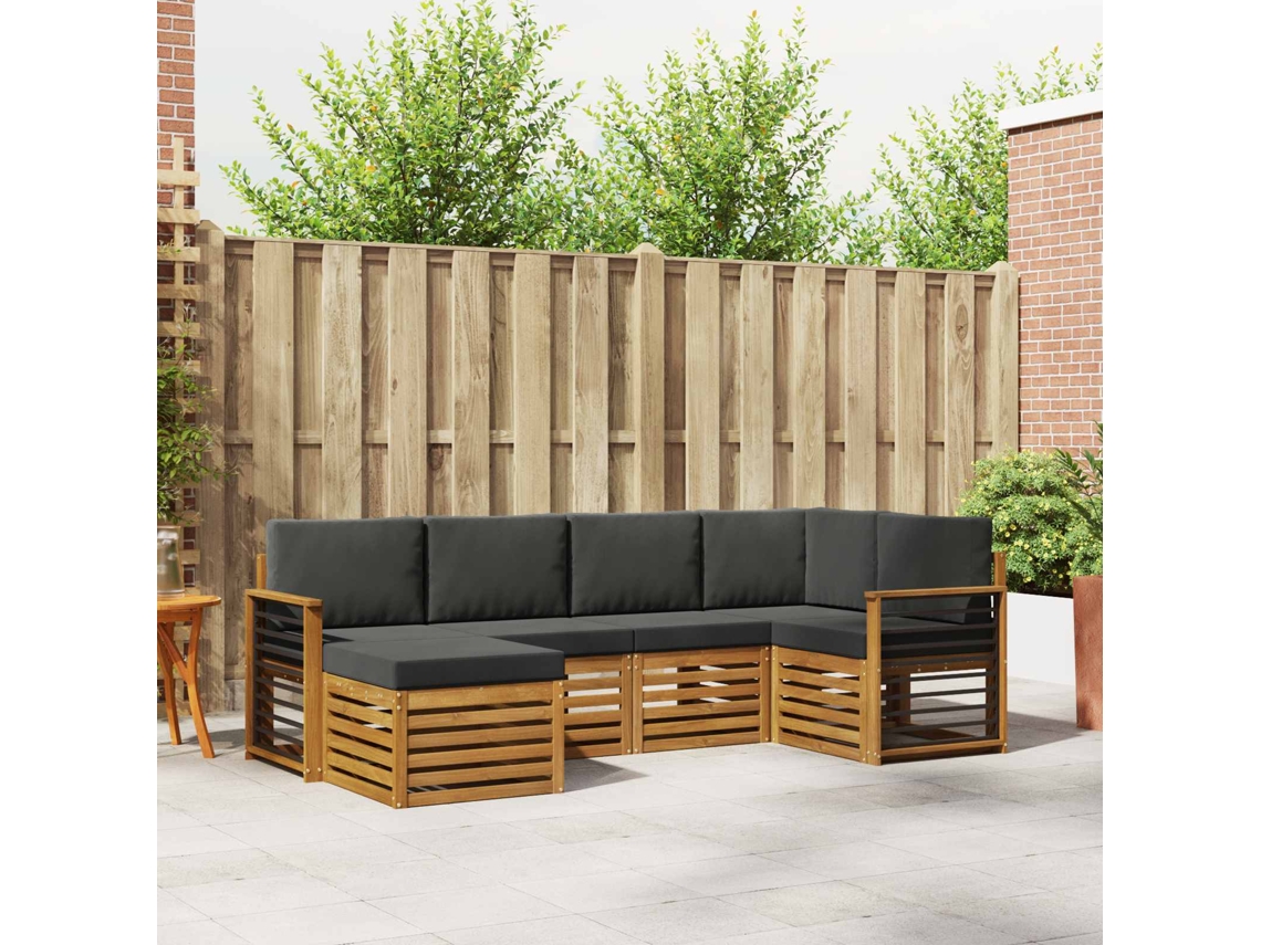 Vidaxl Conjunto De Sofás Para Exterior 6 Unid. Natural E Antracite