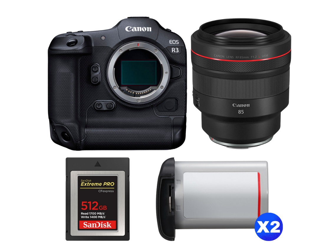 Eos R3 + Rf 85mm F/1.2 L Usm + 1 Sandisk 512gb Extreme Pro Cfexpress Type B + 2 Canon Lp e19 + Ebook “20 Dicas para Fotos Que Impressionam” CANON
