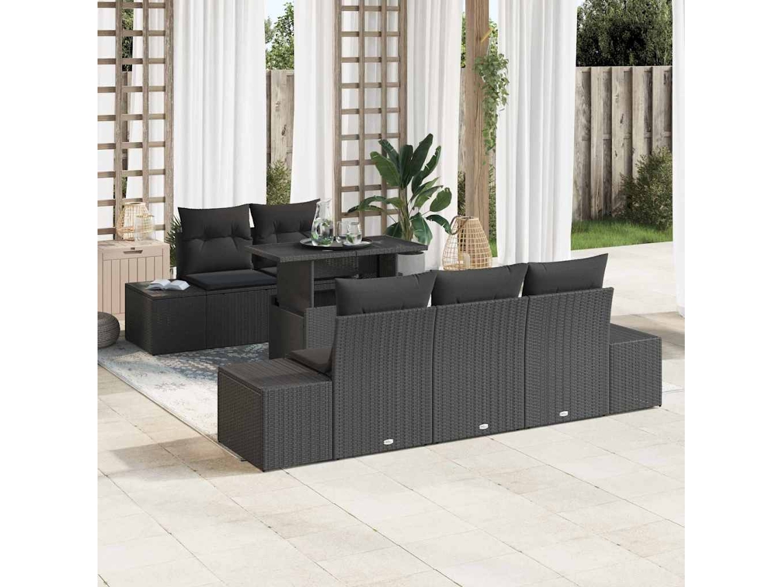 Vidaxl Conjunto De Sofás 6 Unid. Preto Vime Pe