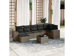 Vidaxl 8 Pcs Conjunto Sofás De Jardim C/ Almofadões Vime Pe Cinzento