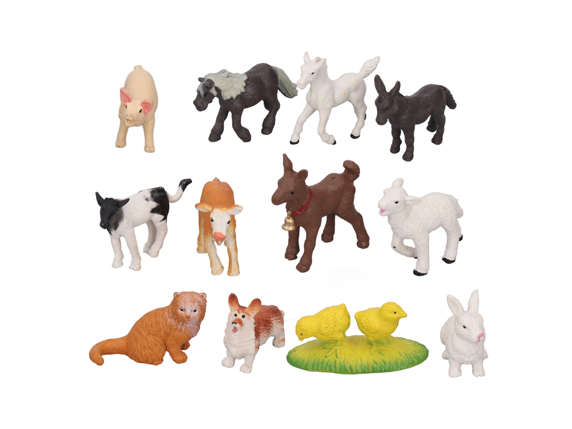 Ats 12 Peças Brinquedos Educativos de Animais de Granja Simulados Cavalo Ovelha Porco Vaca Gato Cão Filhote de Galinha Pato Coelho Estátuas