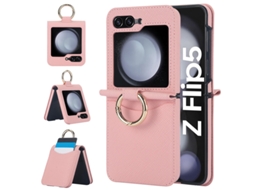 Capa Para Samsung Galaxy Z Flip5 Com Carteira E Anel Rosa Czhhmart