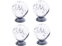 Puxadores De Cristal Para Armário, Conjunto De 4 Peças, Redondos, Em Liga De Zinco