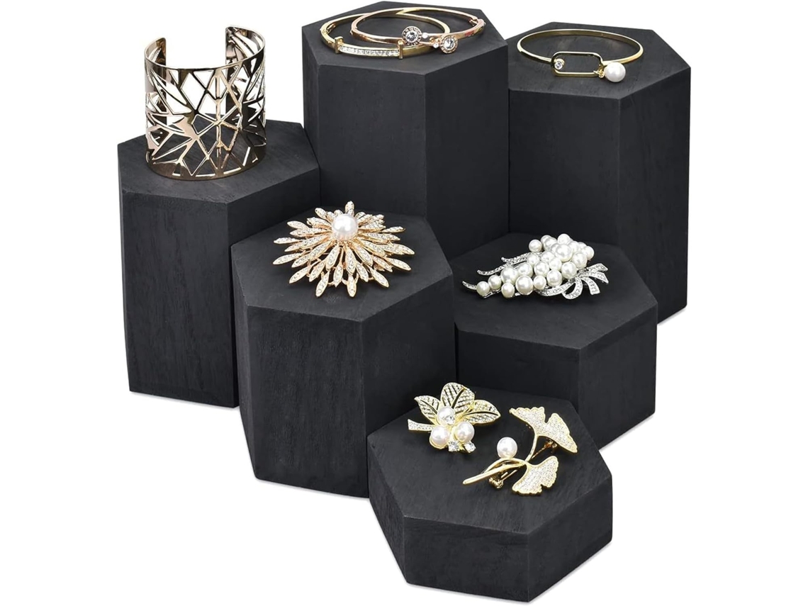 Suportes Decorativos De Mesa, Conjunto De 6 Suportes Hexagonais De Madeira Para Exibir Estatuetas, Joias, E
