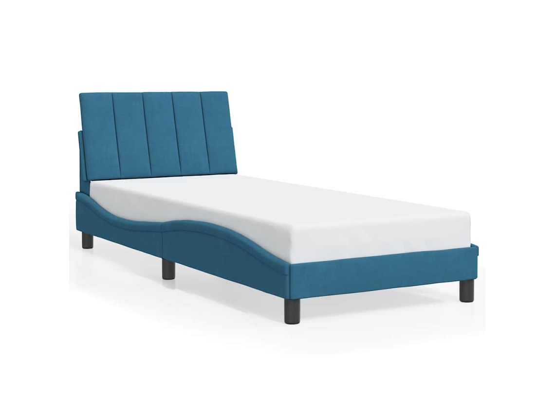 Estrutura de Cama Hanko em Veludo Azul 90x200 cm