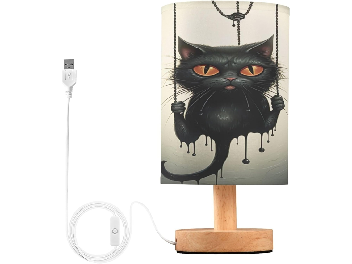 Abajur De Cabeceira Em Formato Gato Para O Halloween, Luminária De Cabeceira Led, Luminária De Leitura Com Cúpula Tecido