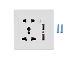 Interruptor de parede multifuncional com duas portas USB, 5 furos e carrinho USB 110-250V