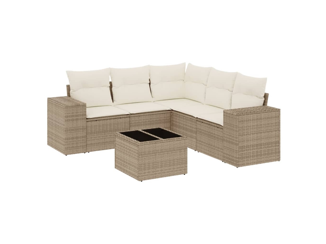 Conjunto de 6 Sofás P/ Jardim com Almofadões Vime Pe Bege MAISON EXCLUSIVE (80x200 cm)