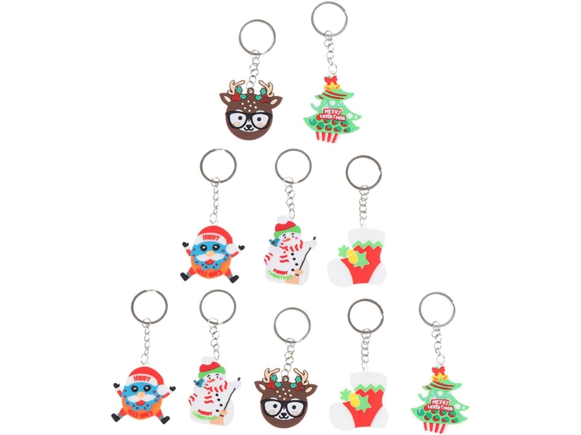 Conjunto De 10 Chaveiros Natalinos Criativos Com Pingentes De Desenho Animado, Enfeites De Natal Para Presentes. Conjunto De 10 Chaveir Gokoco