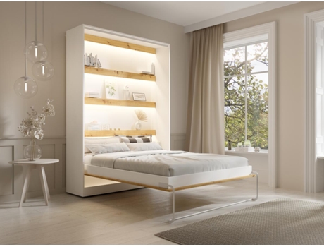 Cama embutida RAPILI VENTE-UNIQUE Natural claro, Branco 140x200 cm - Sem colchão - Com sommier