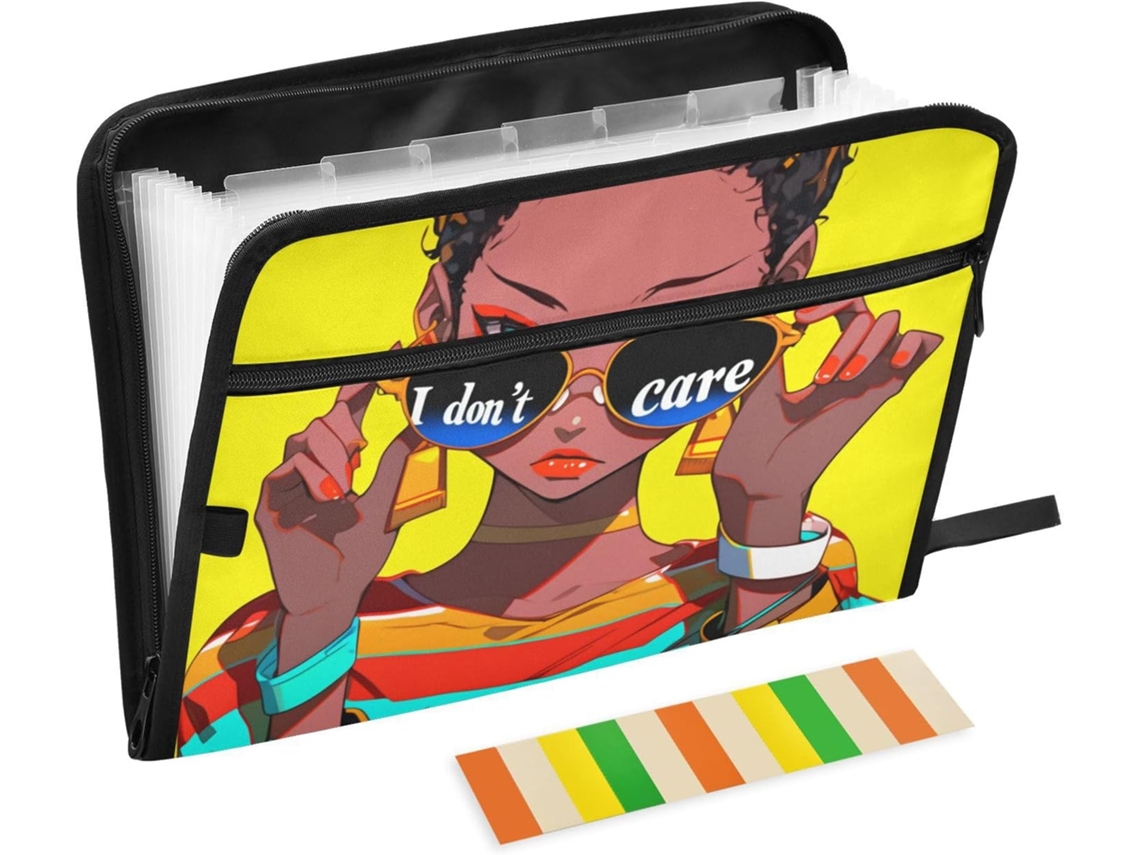 Pasta Sanfonada Expansível I Don T Care African Beauty Com 13-bolsos, Tamanho A4 E Carta, Com Fecho De Zíper