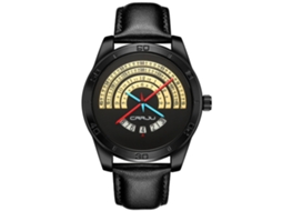 Reloj De Pulsera De Cuarzo Simple Y Fashion Para Hombres (caja Negra Dial Negro Oro)