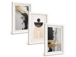 Pinturas Murais Modernas Geometria Abstrata, Elegância Moldura Branca Fotos Para O Escritório Espelharte (3 Peças 20x30 Cm)