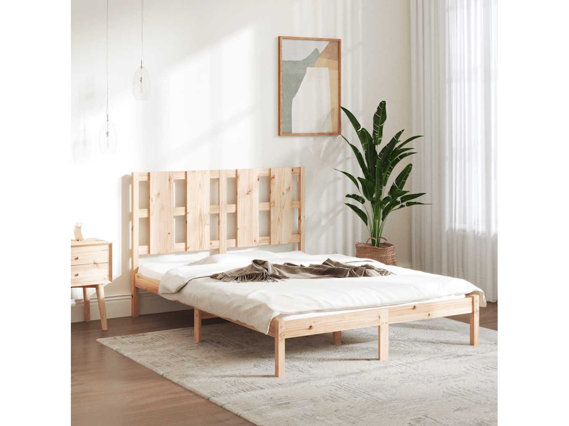 Vidaxl Estrutura De Cama Casal 135x190 Cm Madeira Maciça
