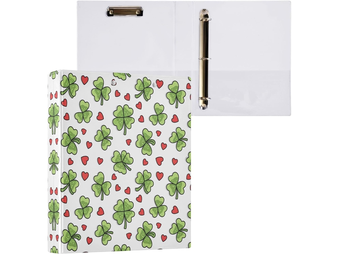 Pasta de 3 Argolas para Papel Tamanho Carta , Trevo São Patrício, Organizador Redondas com Pra (27,9 X 21,6 Cm)