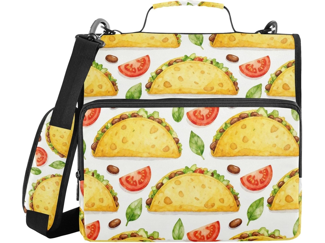 Organizador de Arquivos 3 Argolas 1,5 Polegadas Com Estampa Taco, Alça De Ombro E Mão, A Prova D Água, Ideal