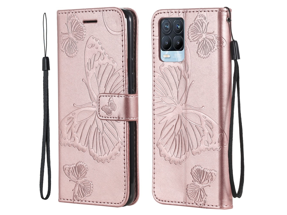 Capa Estampa Motivo Borboleta Para Realme Realme 8/8 Pro 4g Pele Sintética Rosa