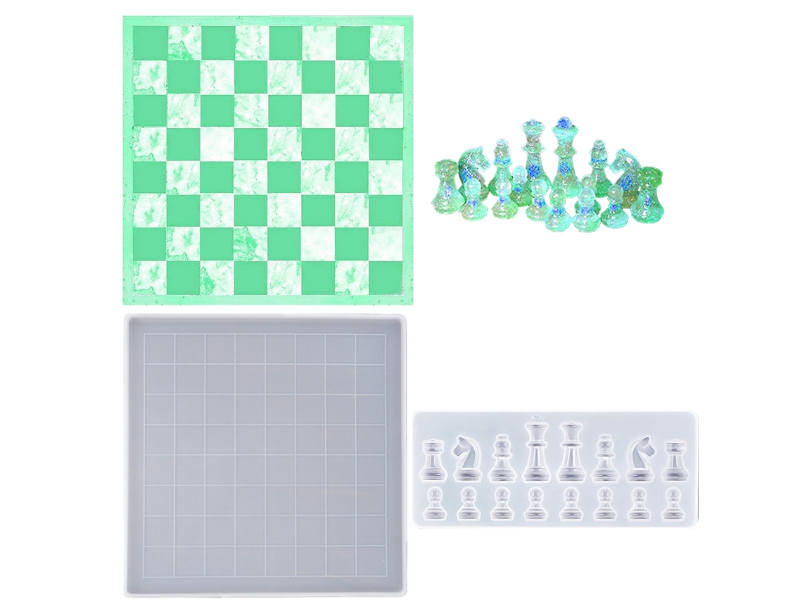 Moldes De Silicone Para Tabuleiro De Xadrez E Peças Conjunto Moldes De Epóxi Para Artesanato Diy
