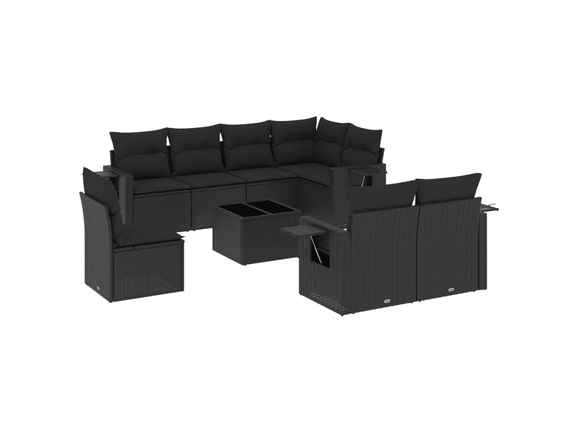 Conjunto de 9 sofás de jardim com almofadões Vime Pe Preto MAISON EXCLUSIVE (9 peças)