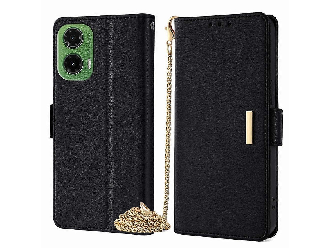 Capa De Couro Pu Com Suporte Tipo Carteira E Alça De Ombro Transversal Para Motorola Moto G35 5g, Preta