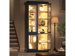 Armário Alto De Design Com Iluminação Ambiente Led E Vitrine Em Vidro, Estrutura Organizada Anti-tombamento Sólido E Prático Cor Preta